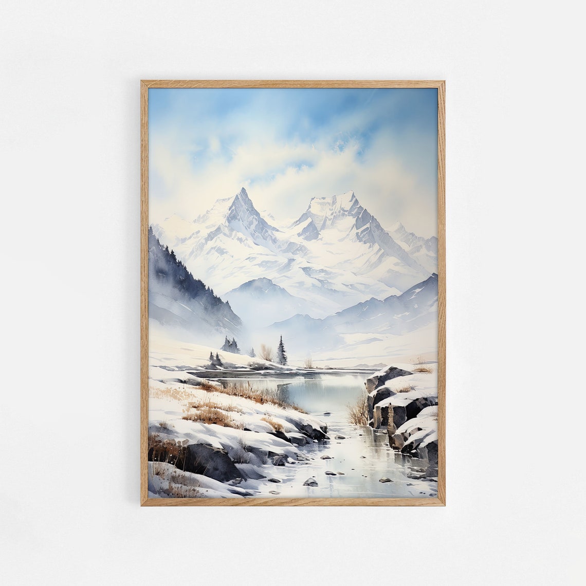 Winter Painting Switzerland Travel Print Swiss Mountains Wall Art Travel Gift Switzerland Poster Housewarming Gift Swiss Winter Decor