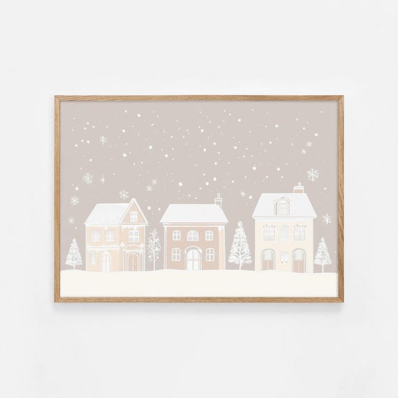White Art Christmas Pastel Christmas Village Watercolor Cute Pastel Holiday Houses Winter Art Watercolour Painting Winter Wall Art 753
