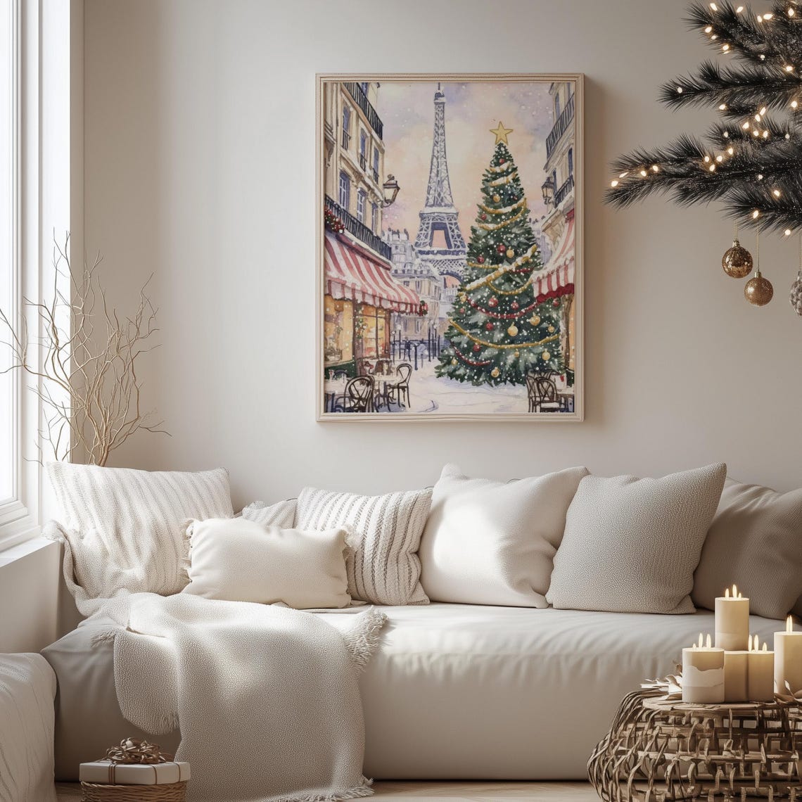 Christmas In Paris Eiffel Tower Tree Snowy Cafe Street Poster - Image 4