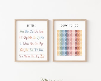 Alphabet Poster Count To 100 Hundreds Chart Classroom Posters Educational Wall Art Boho Classroom Decor Playroom Wall Decor
