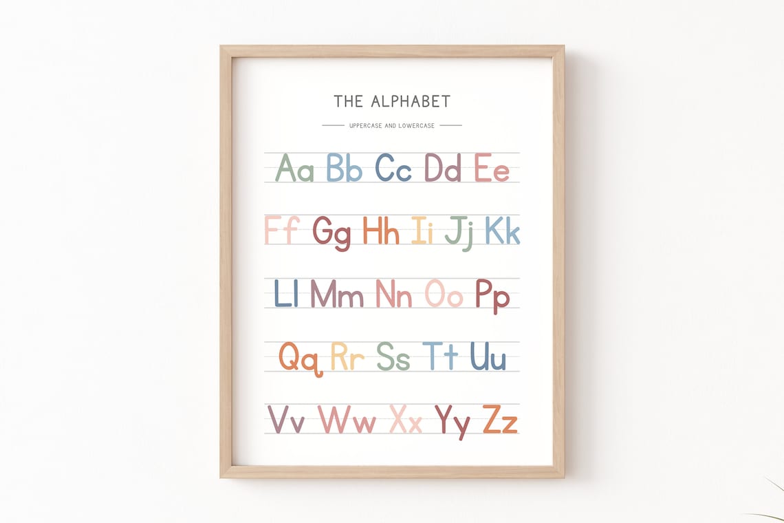 Rainbow Alphabet Poster, Handwriting Chart Art Print