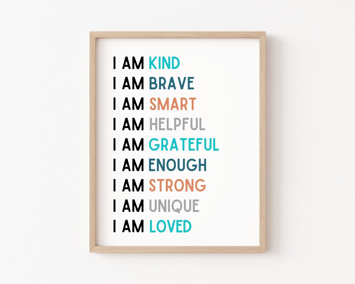 Kids Affirmations Classroom Poster, I Am Kind Smart Loved