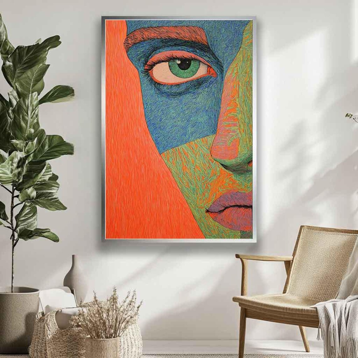 Colorful Abstract Woman Face Green Eye Modern Art Portrait Poster - Image 4