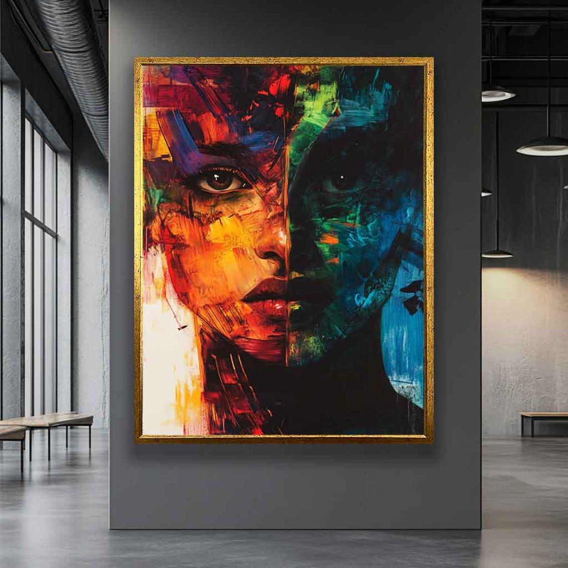 Abstract Woman Portrait Colorful And Dark Themed Painting Modern Wall Art Emotional Face Art Unique Oil Painting Style - Image 5