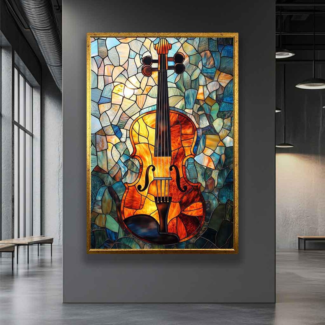 Violin Cubism Mosaic Art Print for Music Rooms