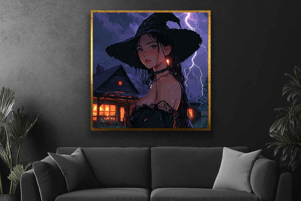 Anime Girl Art Print Witch Anime Girl Dark Themed Modern Art Wall Decor Modern Print Anime Art - Image 2