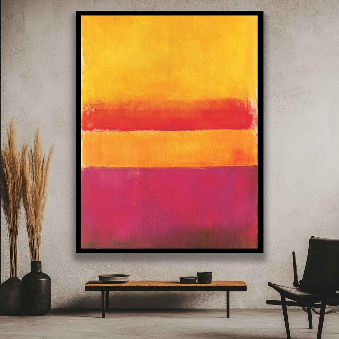 Golden Yellow Red and Magenta Striped Bands Color Field Art Poster - Image 2