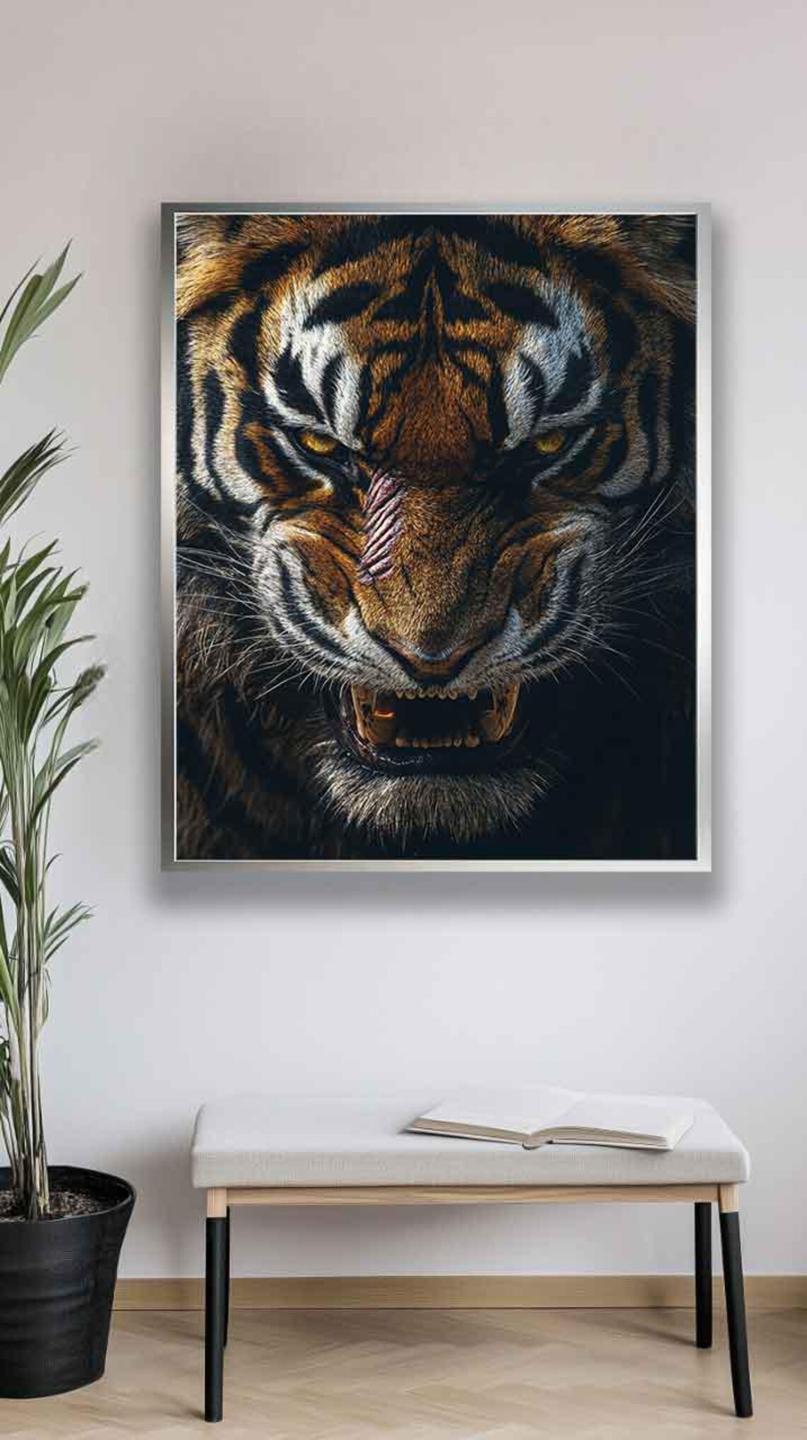 Scarred Fierce Tiger Face Close-Up Dramatic Wildlife Portrait Poster - Image 4