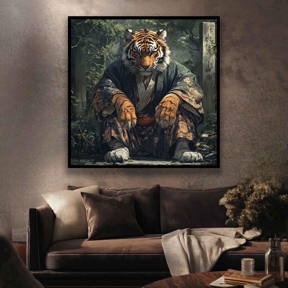 Regal Tiger in a Kimono Sitting Peacefully in a Forest Art Poster - Image 5