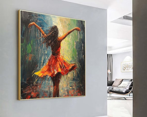 Woman Dancing In Rain Joyful Orange Dress Freedom Wall Poster