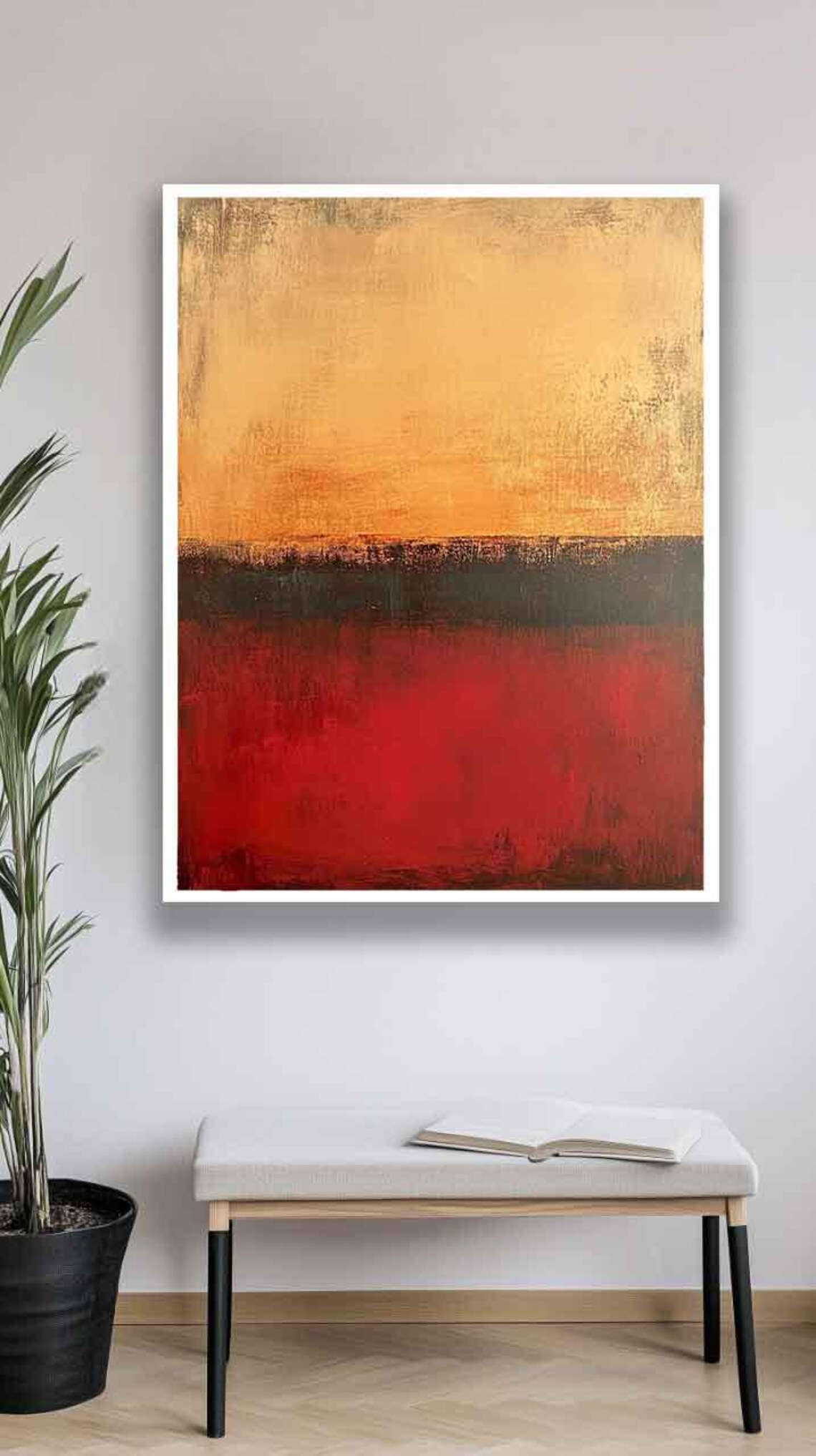 Beige Gold and Crimson Three-Tone Minimalist Abstract Painting Poster - Image 3