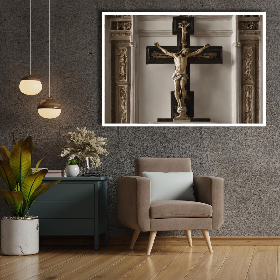 Crucified Jesus Christ Cross Church Statue Religious Art Poster - Image 3