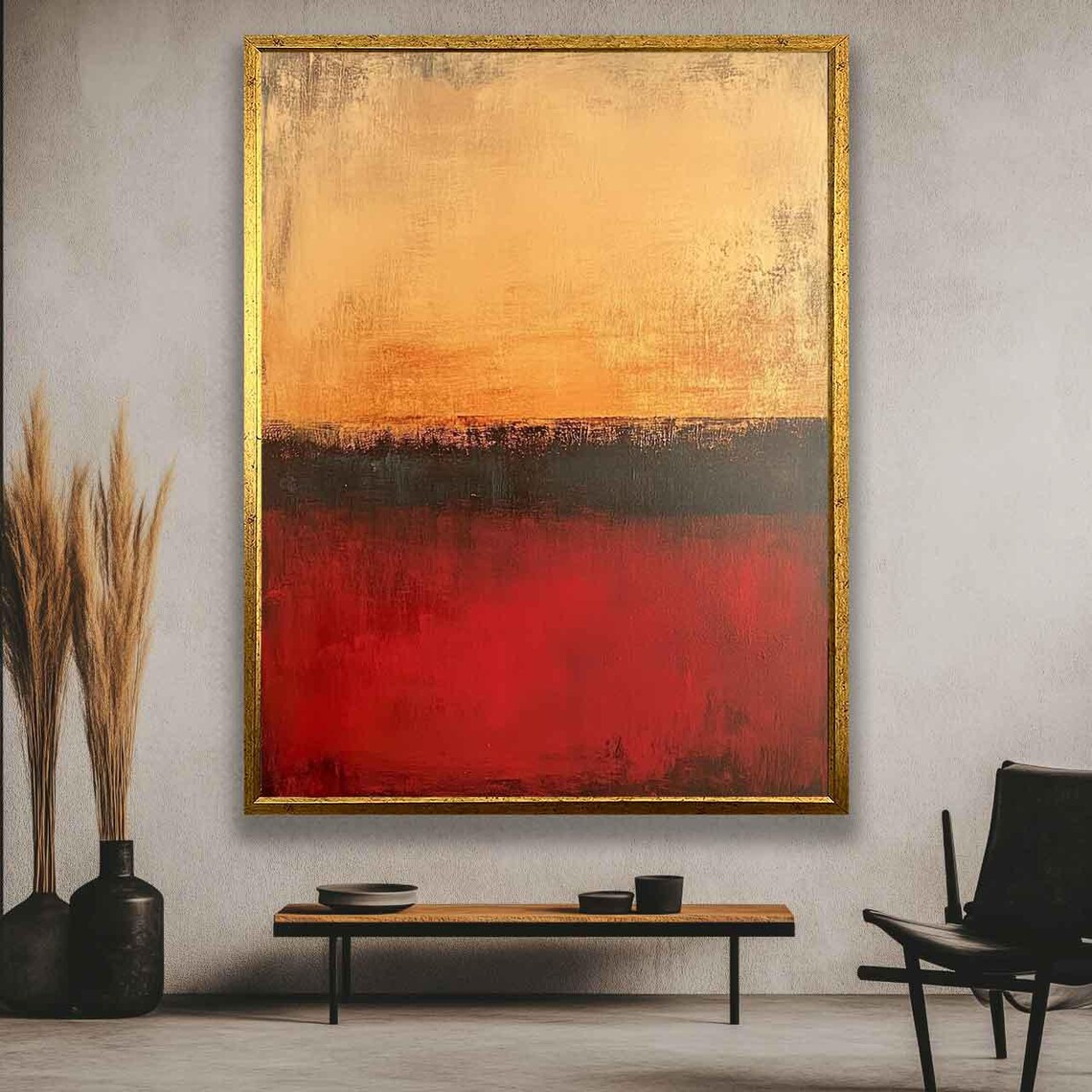 Beige Gold and Crimson Three-Tone Minimalist Abstract Painting Poster - Image 5