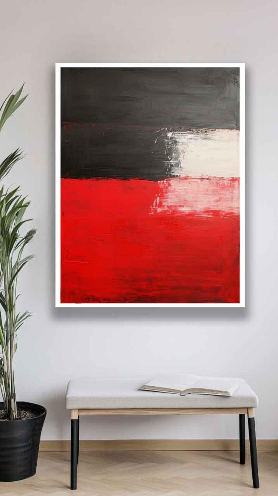 Black and Bright Red Split-Block Composition Abstract Art Poster - Image 3