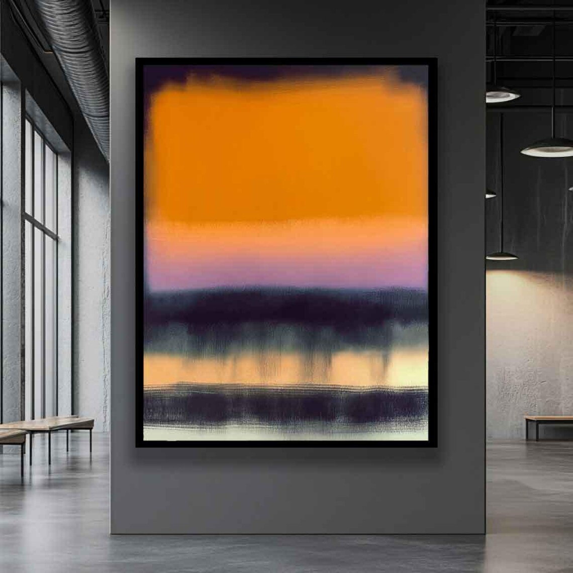 Orange Sunset Glow Over Dark Water Reflection Abstract Poster - Image 2