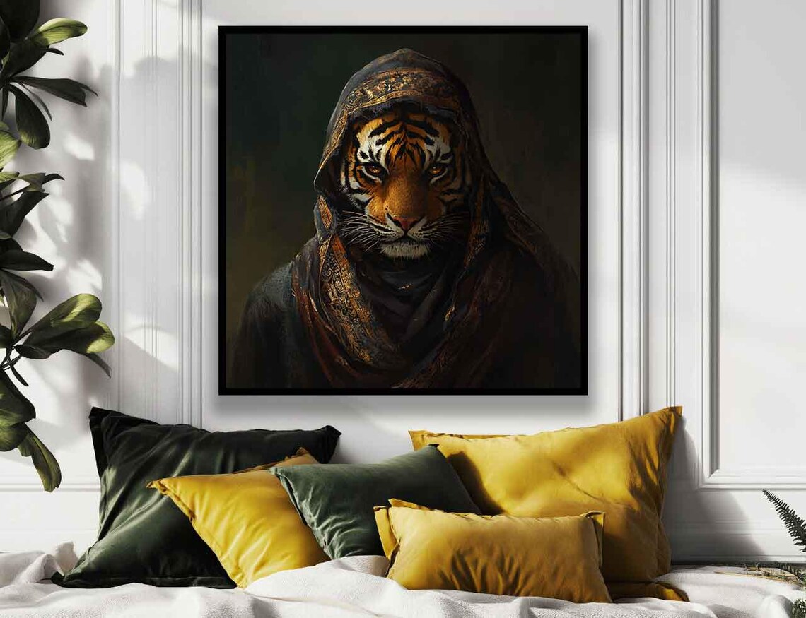 Mysterious Hooded Tiger Portrait in Dark Moody Oil Painting Poster - Image 4