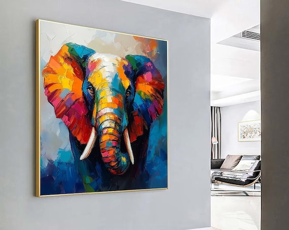 Rainbow Elephant Head Splash in Vibrant Modern Abstract Art Poster