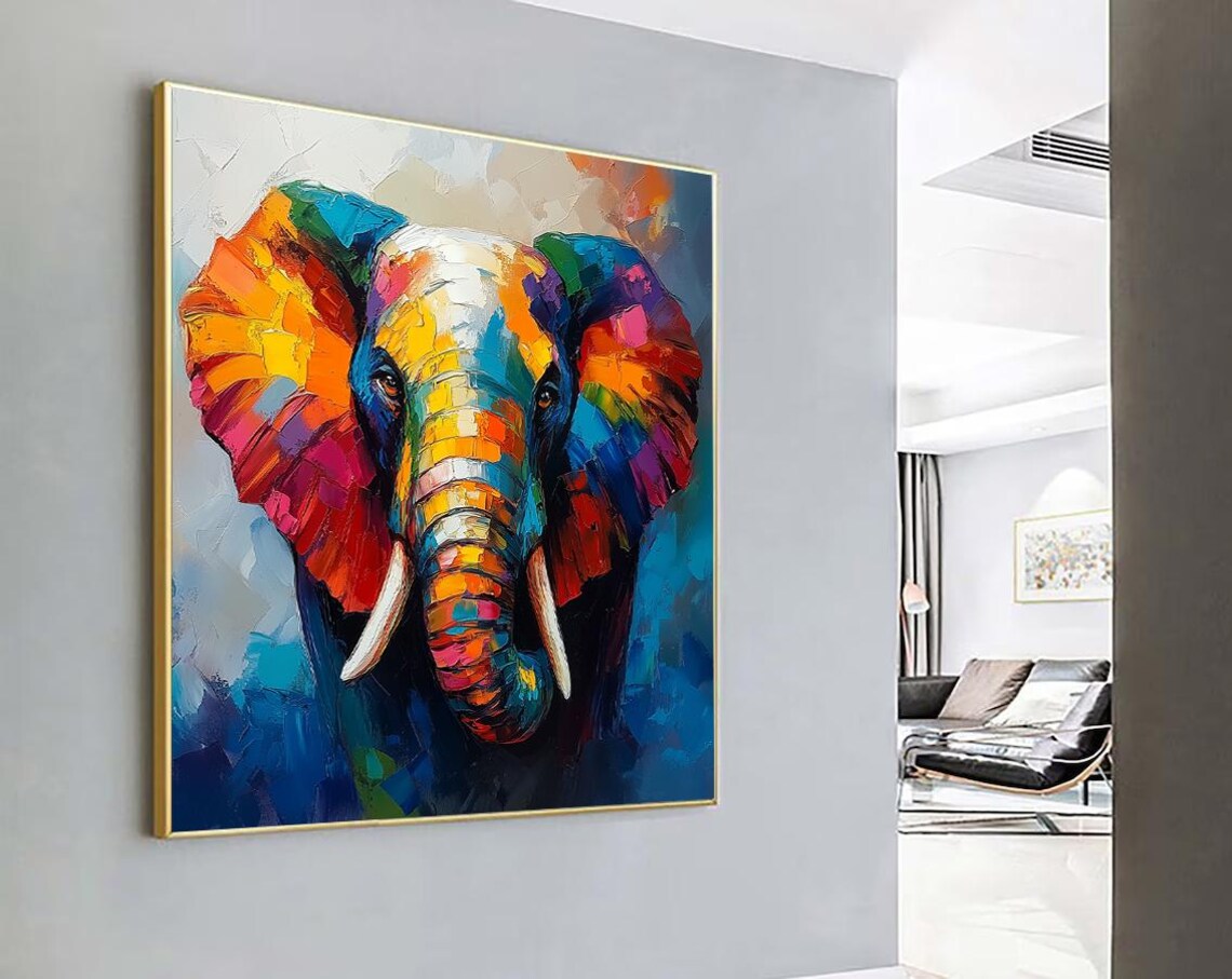 Rainbow Elephant Head Splash in Vibrant Modern Abstract Art Poster
