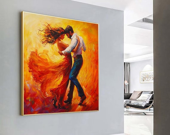 Fiery Latin Dance Couple Swirling Red Dress Passion Wall Poster
