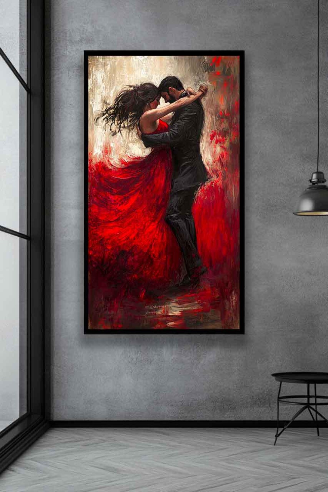 Romantic Tango Couple in Flowing Red Dress Mid-Dance Movement Poster - Image 2