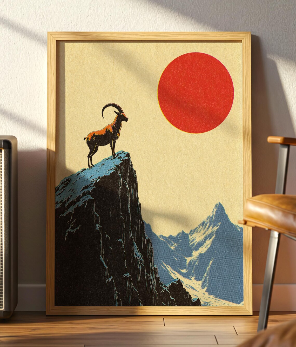 Vintage Mountain Goat Poster, Retro Wildlife Art Print