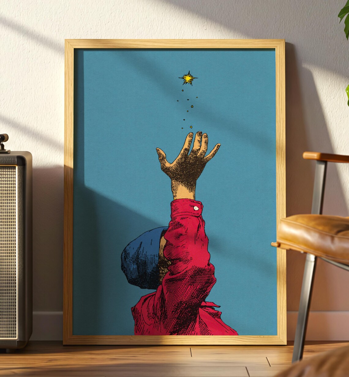 Reach For The Stars Vintage Pop Art Motivational Hand Star Poster