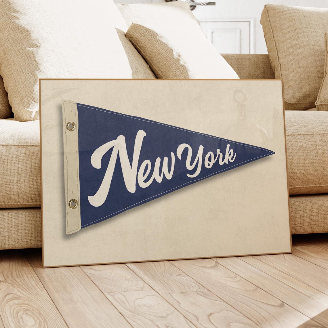 New York Navy Retro Pennant Flag Vintage Collegiate Script Poster