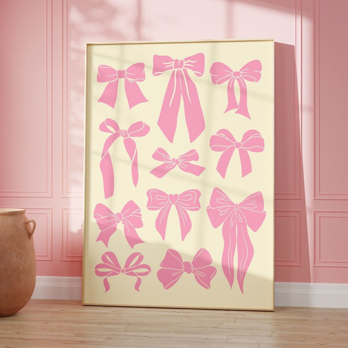 Pink Ribbon Bows Grid Coquette Trendy Girly Aesthetic Art Poster