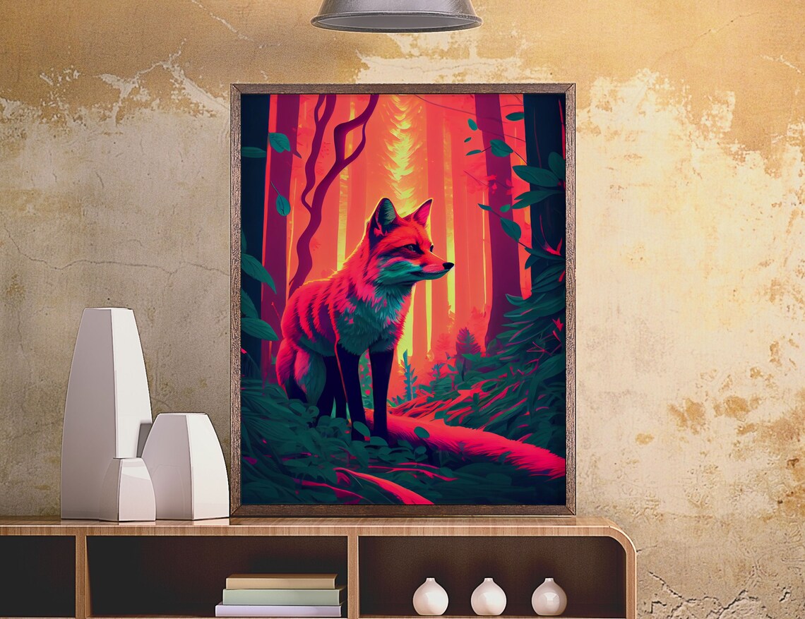 Fuchsia Fox in the Woods, Twilight Sunset Art Print - Image 4