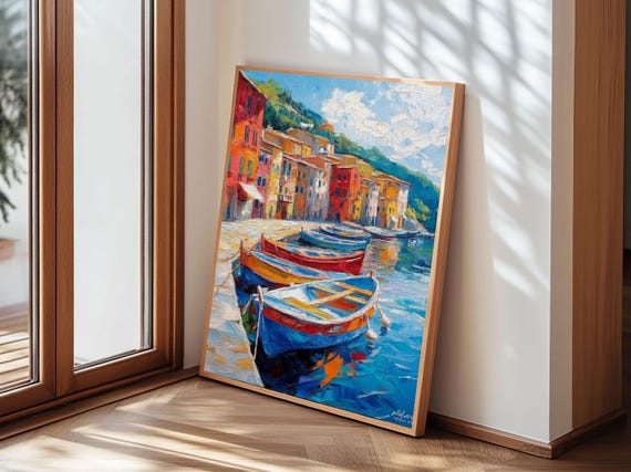 Gondolas At Sunset Framed Print Boho Home Decor Italy Painting Italian Style Decor Original Oil Painting Print