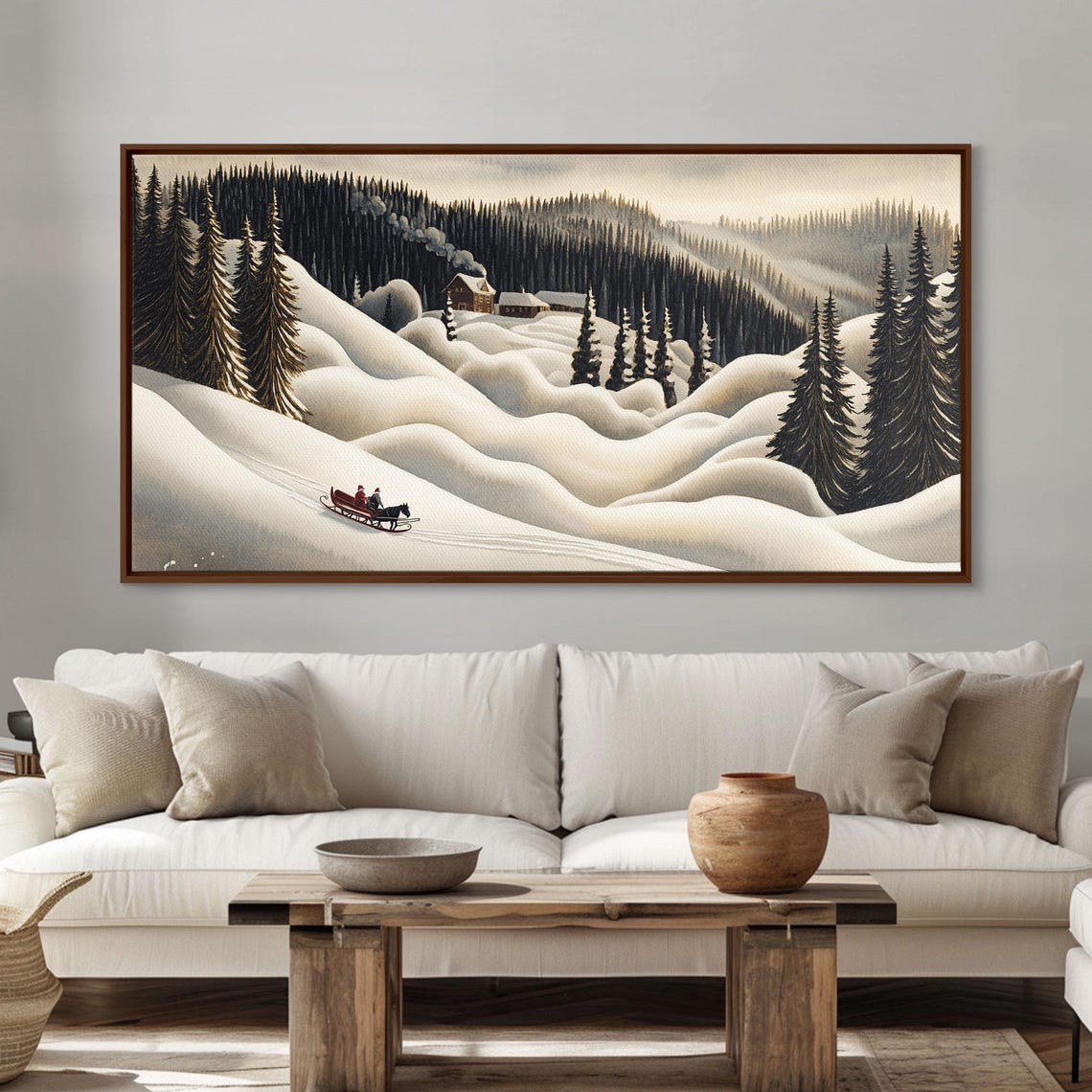 Horse Drawn Sleigh Ride Through Snowy Mountain Valley Art Print - Image 5