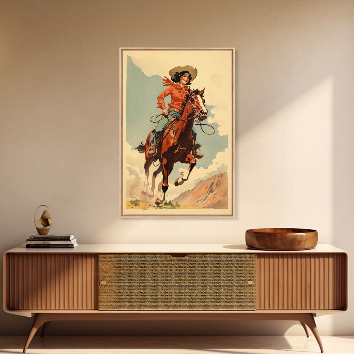 Rustic Horse Rider Cowgirl Art Print, Vintage Western Style - Image 3