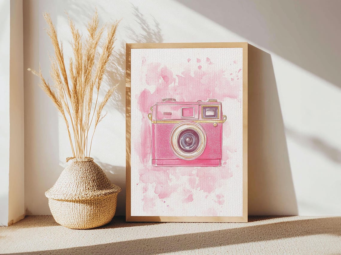 Pink Retro Film Camera Watercolor Art Print Photography Studio Poster - Image 4