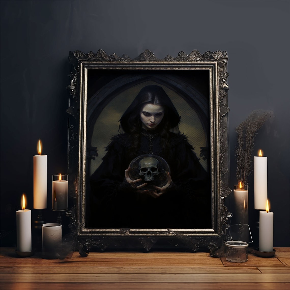 Gothic Fortune Teller Crystal Ball Skull Dark Witchy Art Poster - Image 4