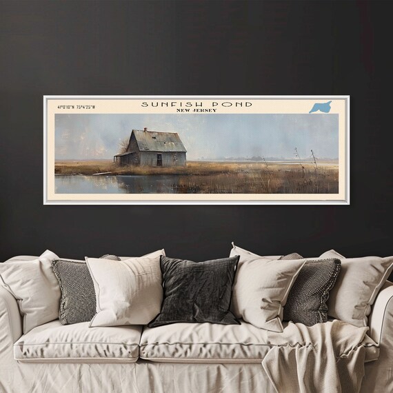 Sunfish Pond New Jersey Panoramic Wall Art Framed Print Lake House Decor Travel Poster Serene Lake Scene Living Room Decor
