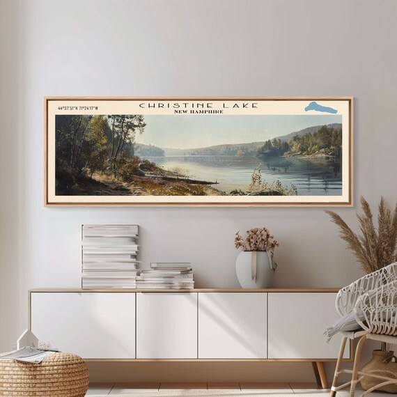 Christine Lake New Hampshire Birch Trees Hillside Sunlit Shore Travel Poster