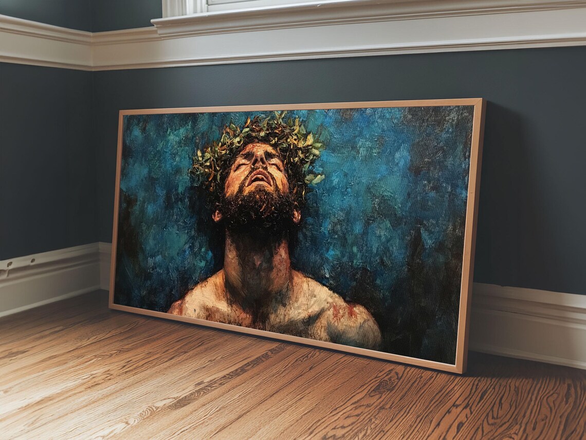Jesus Christ Crown Of Thorns Portrait Looking Up Faith Devotion Wall Art - Image 2