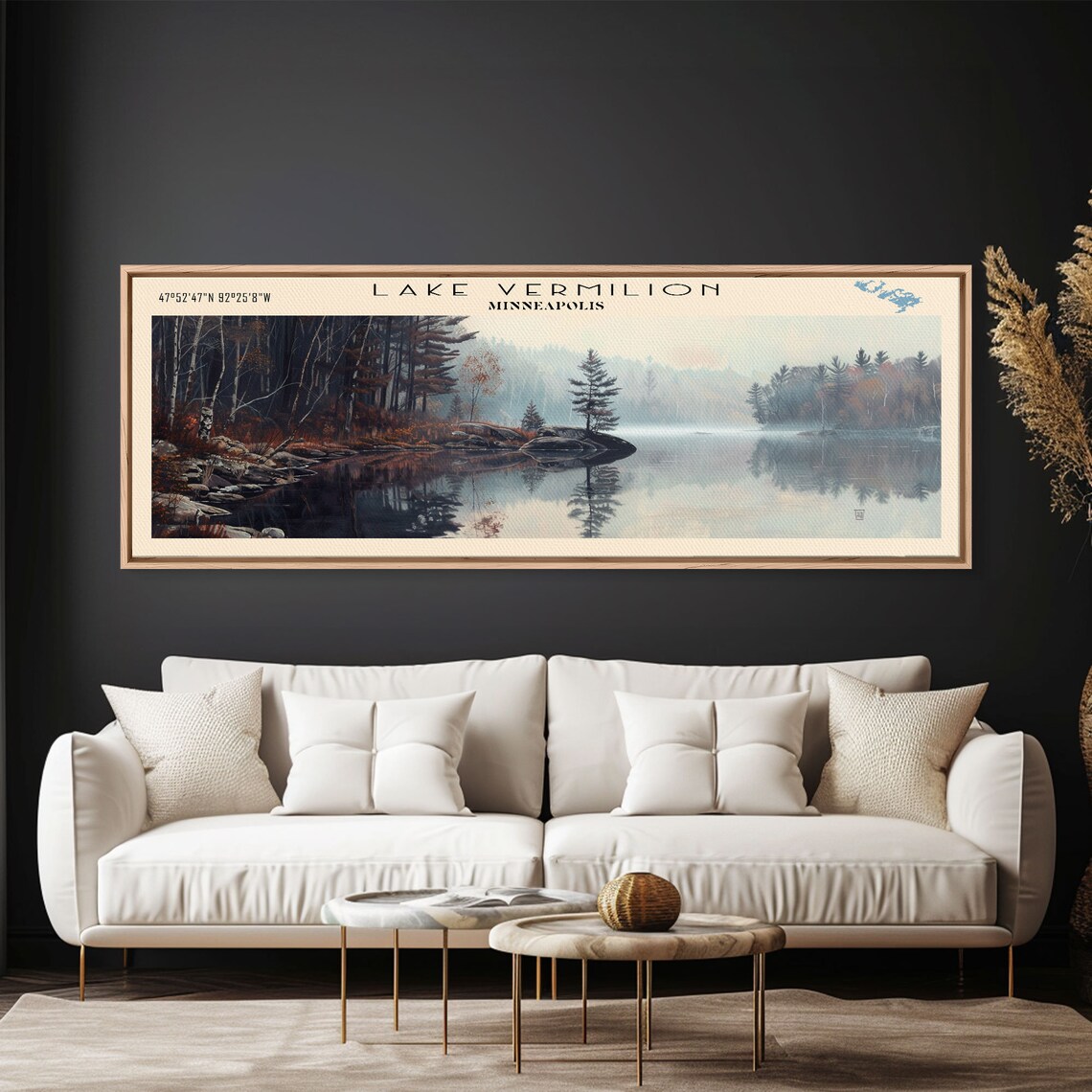 Lake Vermilion Minnesota Misty Pine Shore Sunrise Reflection Travel Poster - Image 2