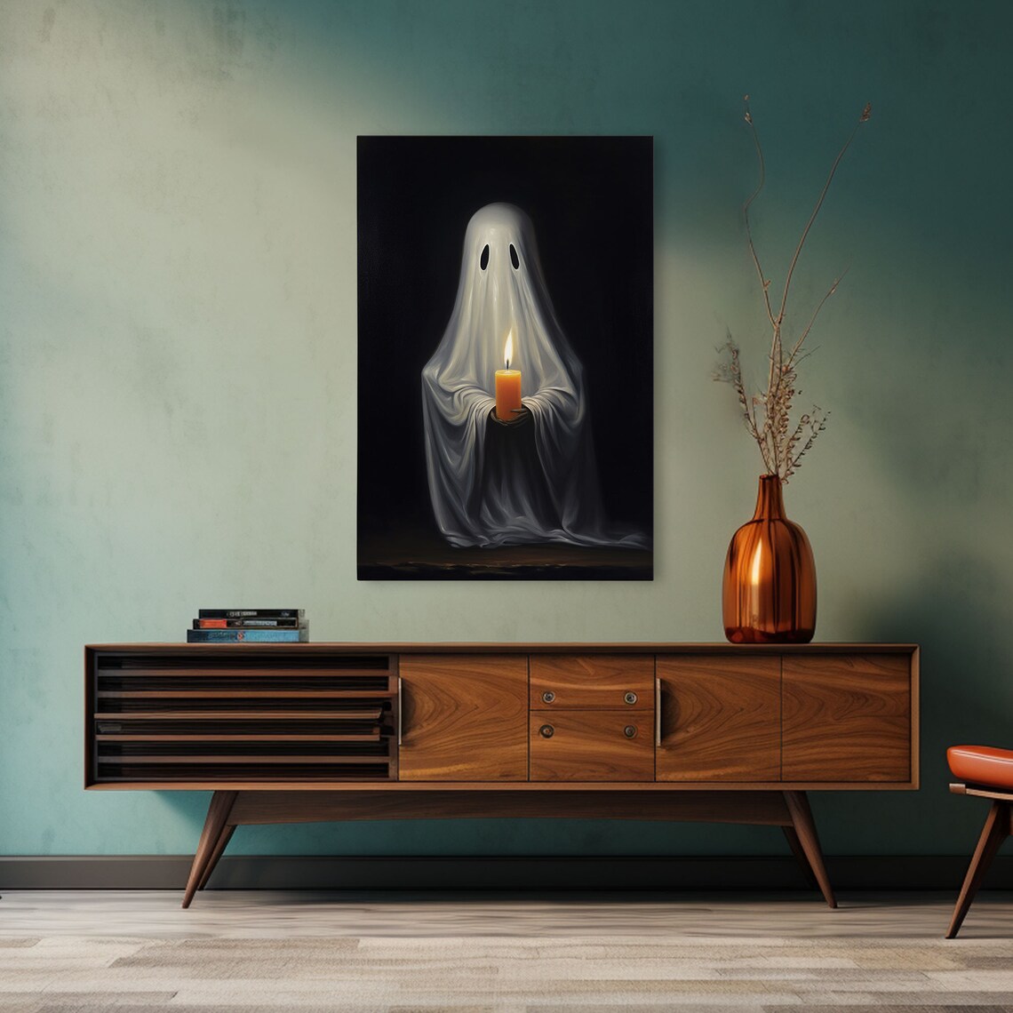Victorian Halloween Ghost Holding a Candle, Art Print - Image 6