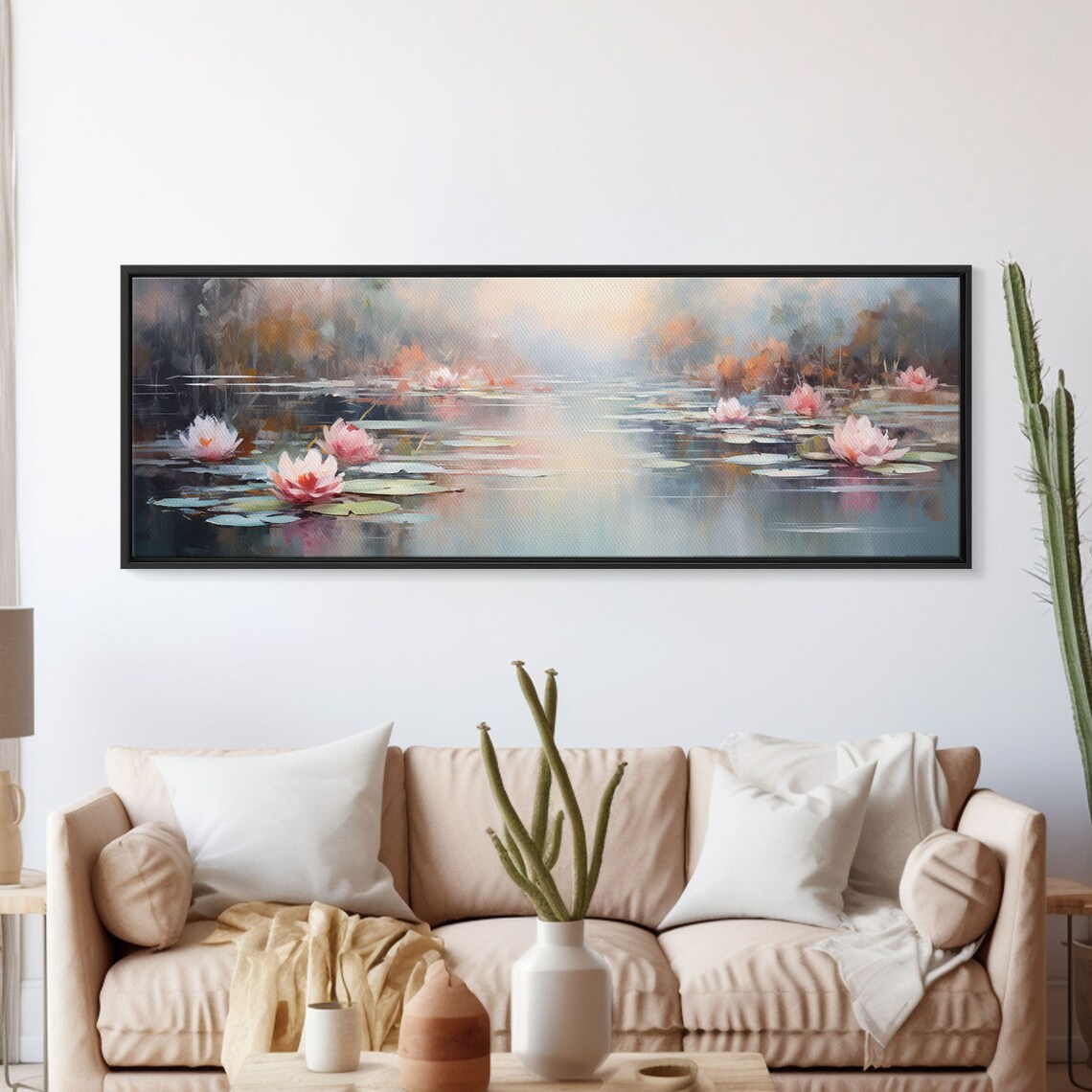 Pink Water Lilies Misty Pond Serene Floral Impressionist Flower Wall Art - Image 5