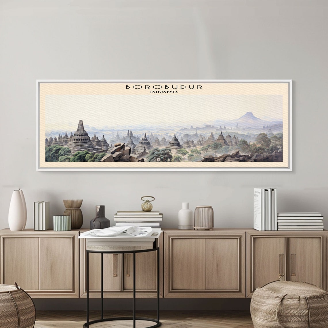 Borobudur Indonesia Ancient Buddhist Temple Stupas Mist Travel Poster