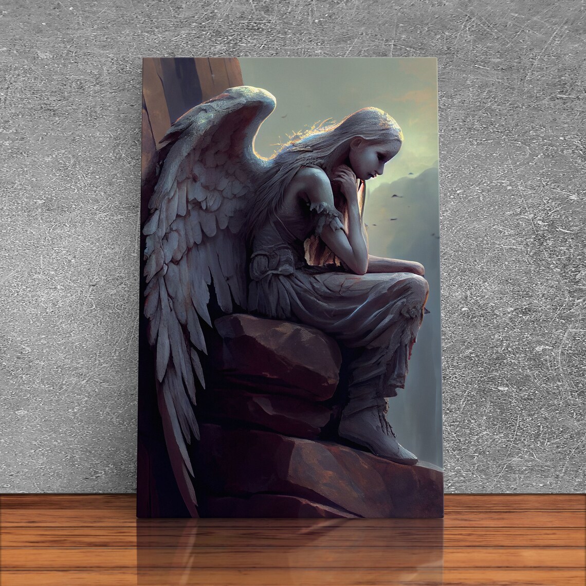 Sad Angel on a Roof Art Print, Figurative Decor - Image 3