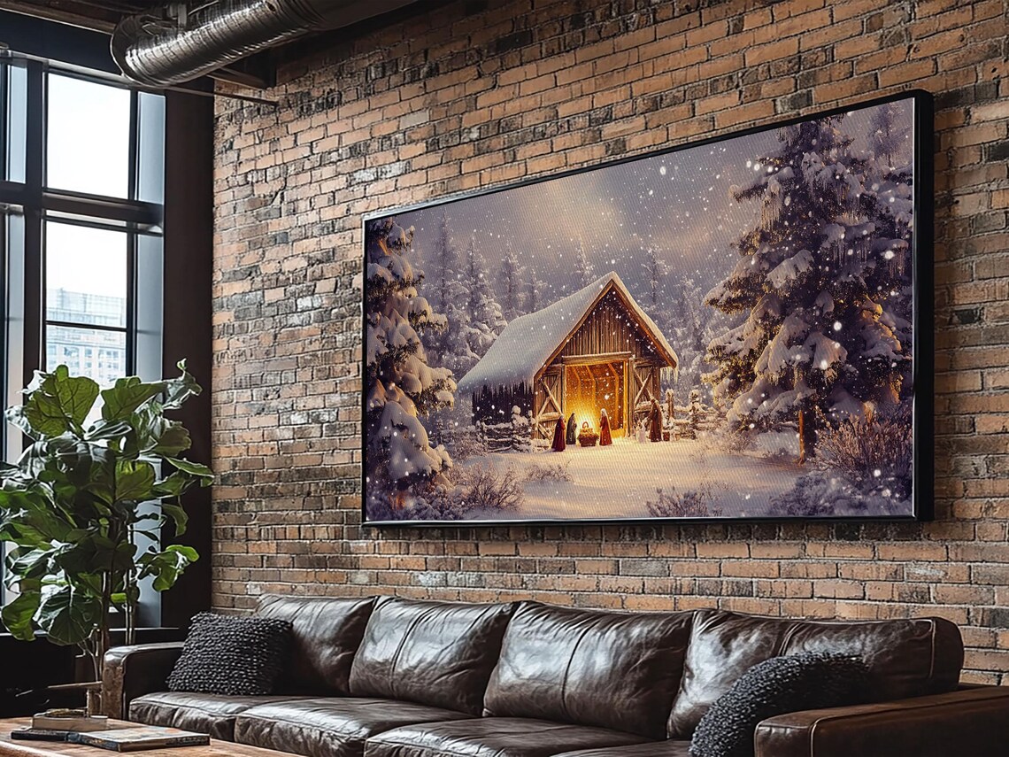 Nativity Scene, Christmas Oil-Painting-Style Art Print - Image 3