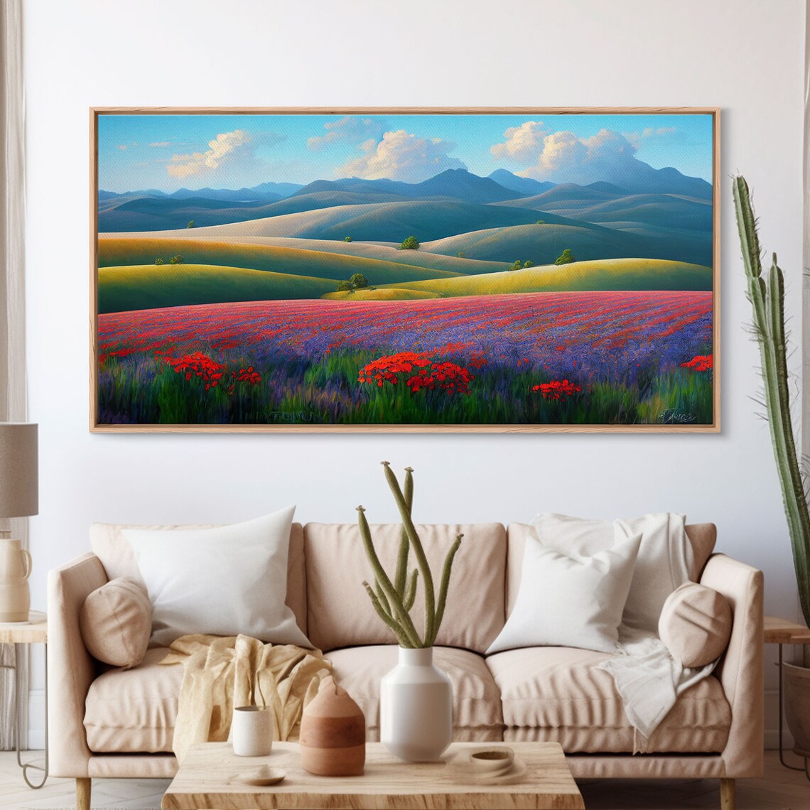 Scenic Red Poppies Purple Lavender Field Rolling Hills Meadow Poster - Image 3