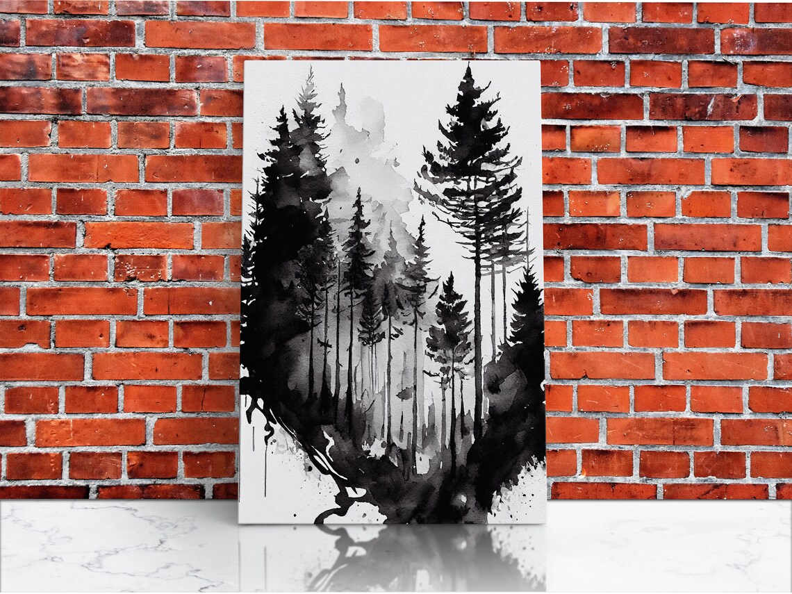 Black And White Forest Watercolor Wall Art Print - Image 4