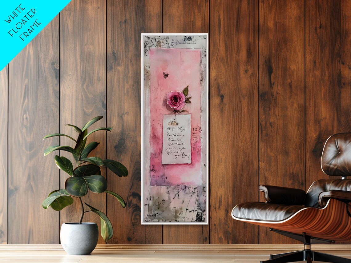 Pink Rose Love Letter Mixed Media Romantic Vintage Art Poster - Image 2