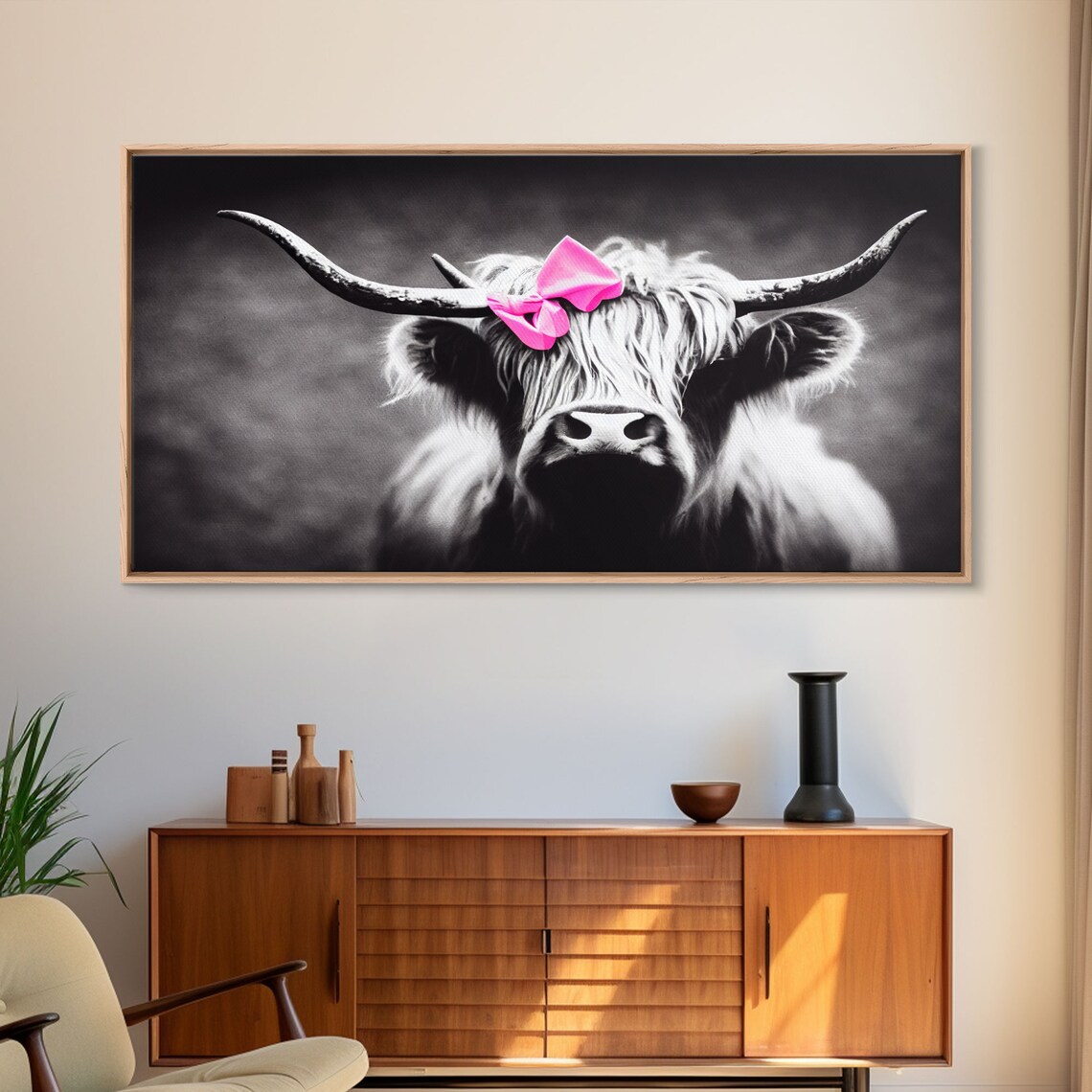 Highland Cattle Black-and-White Art Print, Farmhouse