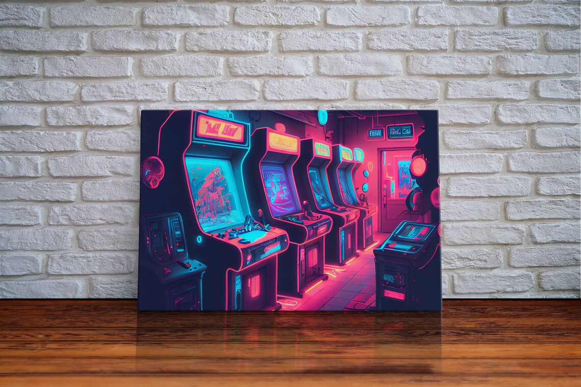Synthwave Arcade Room Art Print, Retro 90s Neon - Image 6