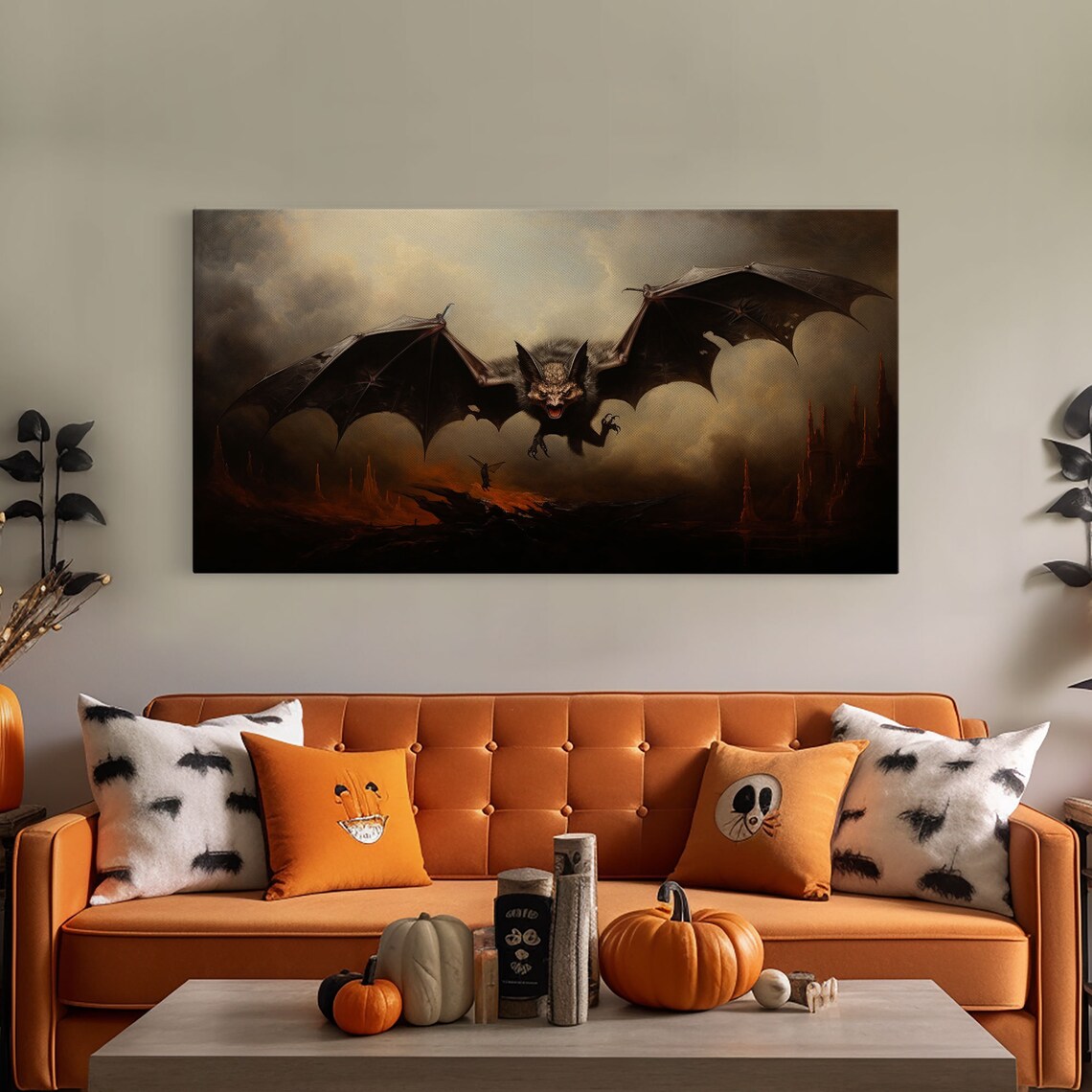 Vampire Bat Giant Flying Dark Stormy Sky Fiery Landscape Gothic Horror Poster - Image 4