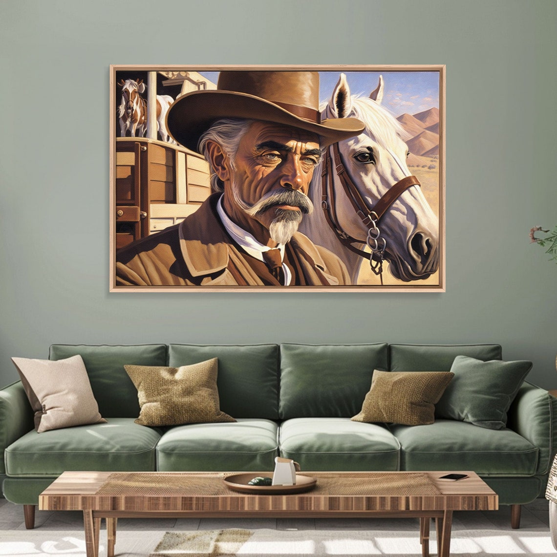 Old Cowboy Portrait White Horse Cattle Car Western Art Wall Poster - Image 5